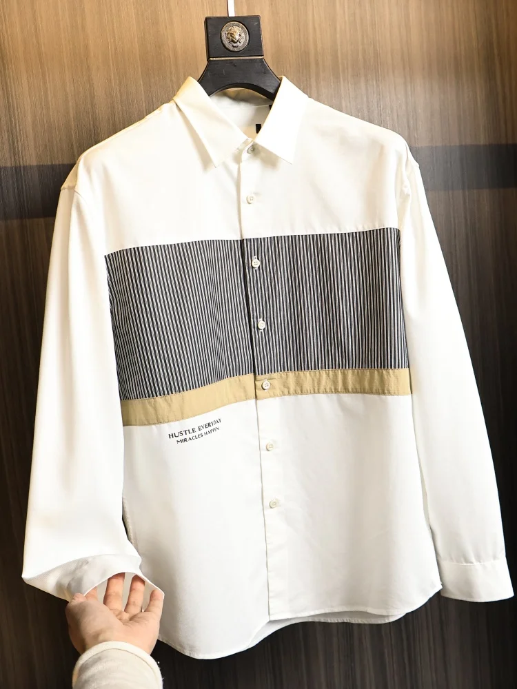 

Homesick Men's Long Sleeve Shirt Loose Fit Color Block Collar Blend Casual Fashion Breathable Comfortable Summer Shirt