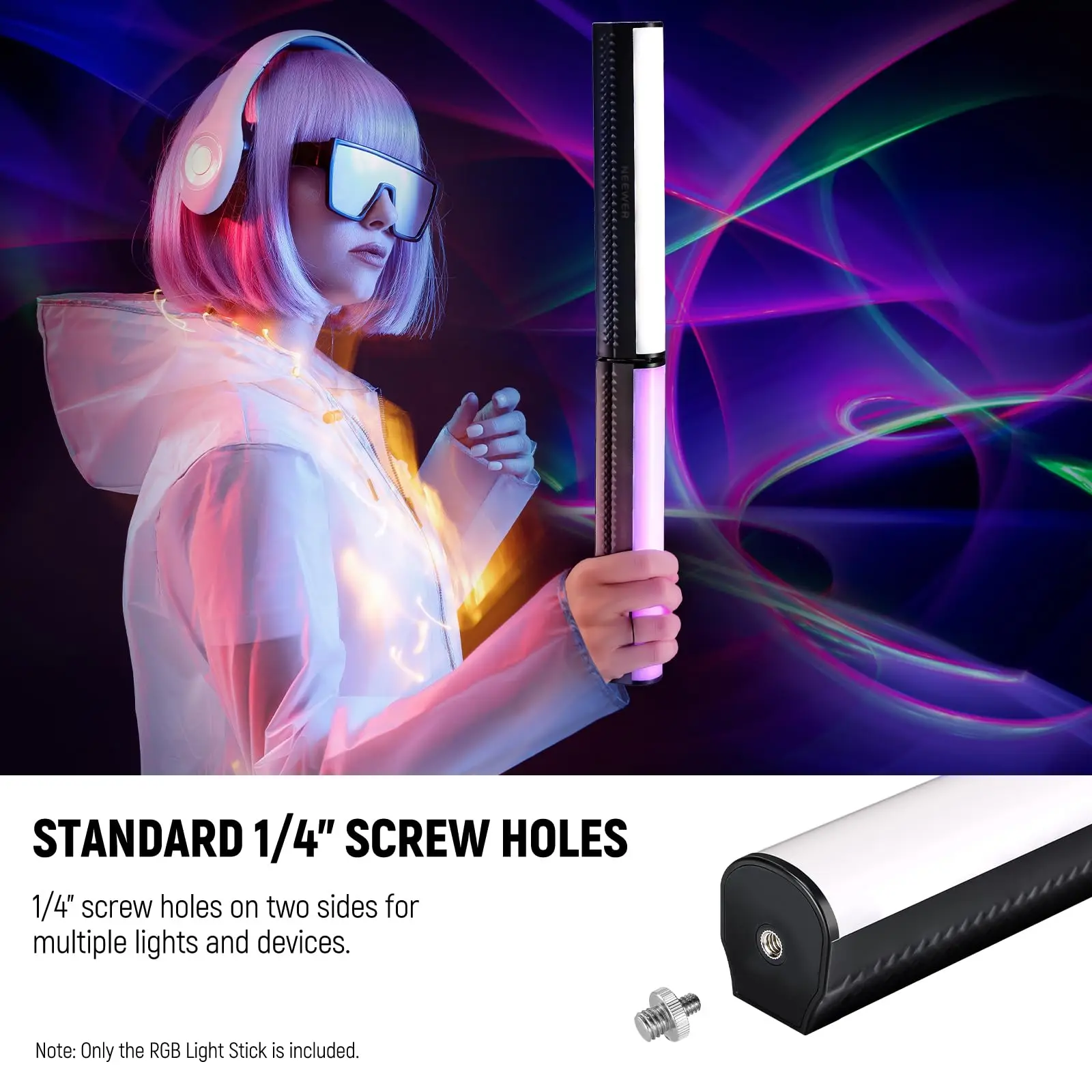 NEEWER RGB 라이트 완드 (앱 제어, 마그네틱 핸드헬드, 사진/비디오 조명 스틱, 디밍 가능, CRI95+, 풀 컬러 LED 튜브 바)