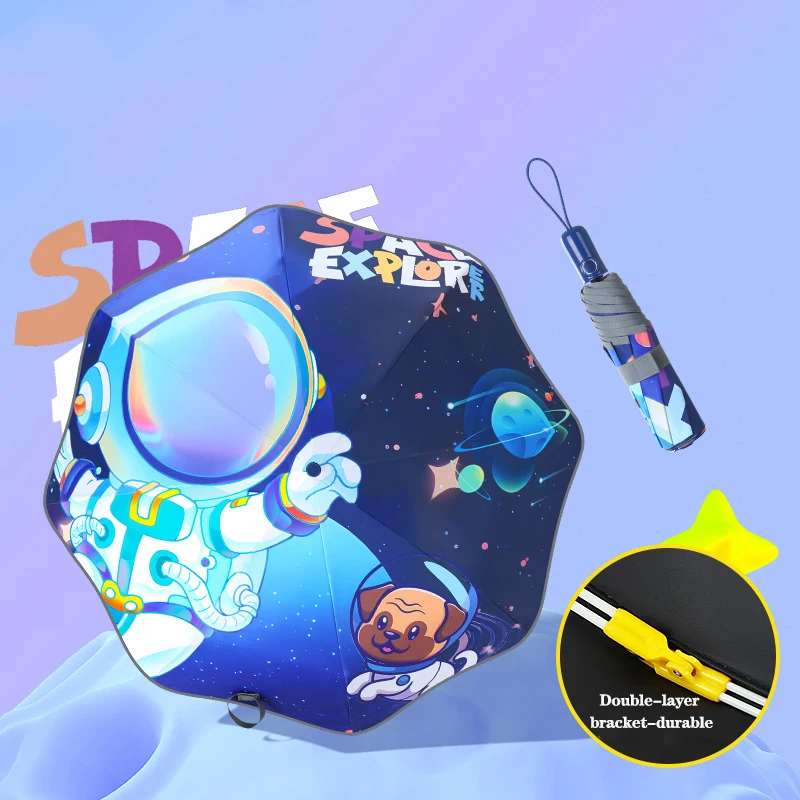 

umbrella Safe anti-rebound Automatic folding umbrella Astronaut space dog Gift umbrella Design of reflective strip at night