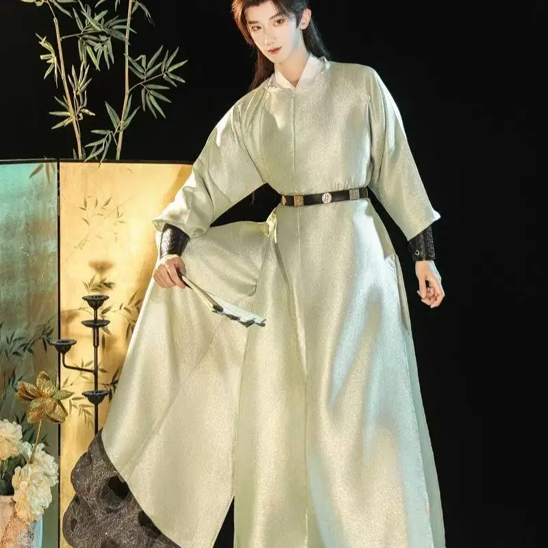

Tang Dynasty Gold Woven Hanfu Traditional Chinese Round Neck Robe Vintage Wedding Groom Uniform Carnival Swordsman Cosplay Suit