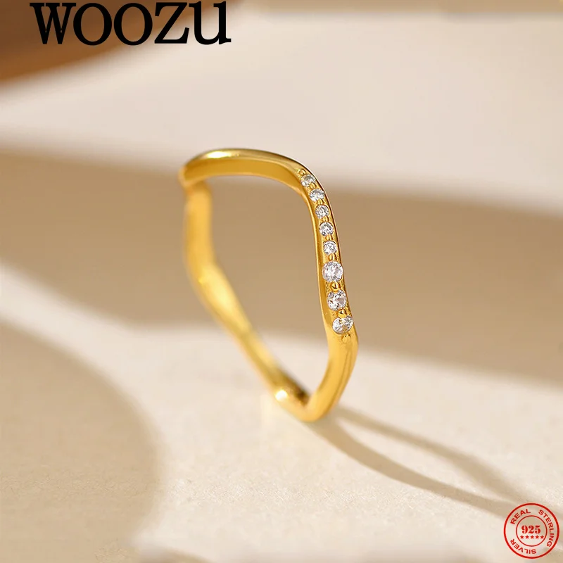 

WOOZU настоящее серебро 925 пробы, нежные элегантные простые кольца с цирконом и V-образной волной для женщин, повседневные вечерние модные ювелирные аксессуары, подарок