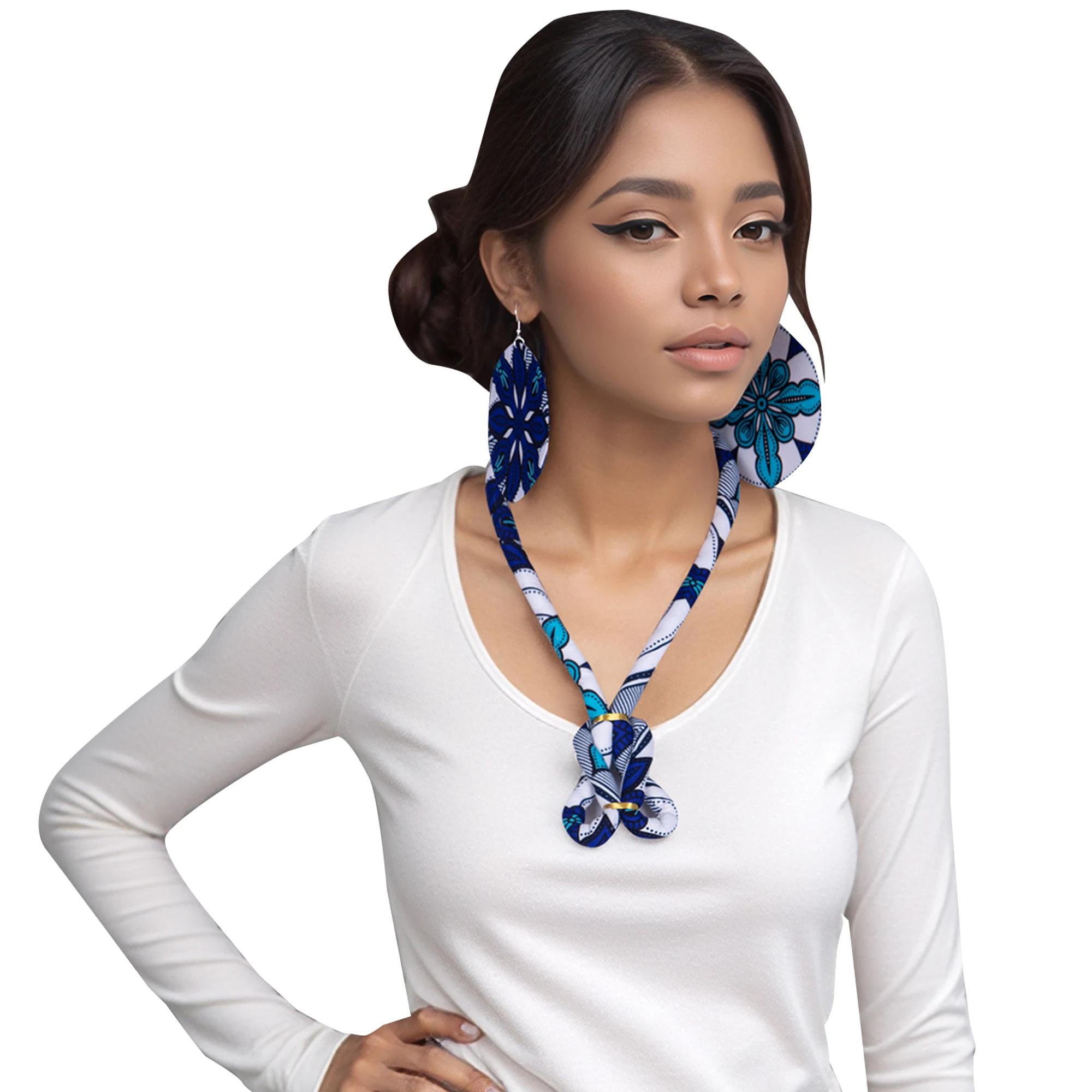 

Afrocentric Wax Print Jewelry Set Necklace+Earrings for Women Elegant Party Wear African Ankara Gift for ChristmasWYB993