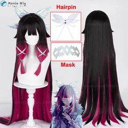 Fatui-Peluca de Cosplay de columna Snezhnaya, 105cm de largo, Anime, horquilla, máscara, accesorios, pelo sintético resistente al calor