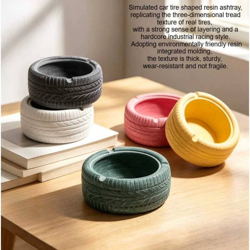 Simulated tire resin ashtray, industrial windmill carrying household ashtray, desktop decoration ornament for racing enthusiasts