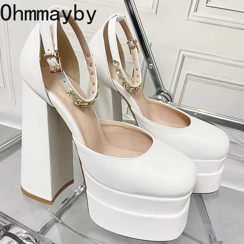 Night Club CRYSTAL Women Pumps Shoes Fashion Platform Thick High Heel Ladies Sexy Stripper Party Sandals Footwear