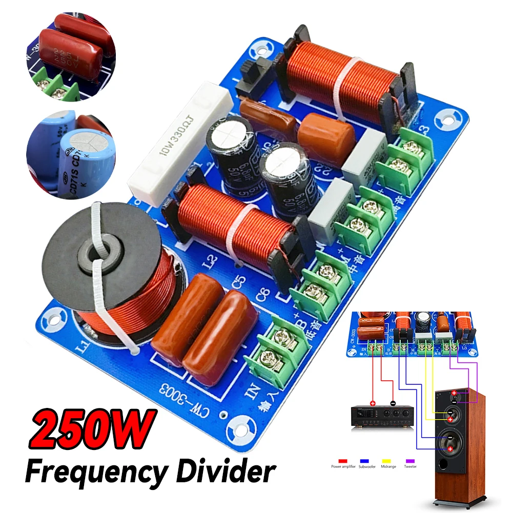 250 W Audio-Lautsprecher-Crossover-Modul, Höhen, mittlerer Bass, 3 Wege, Audio-HiFi-Filter, Platine für Heimkino-Lautsprecher-Upgrade