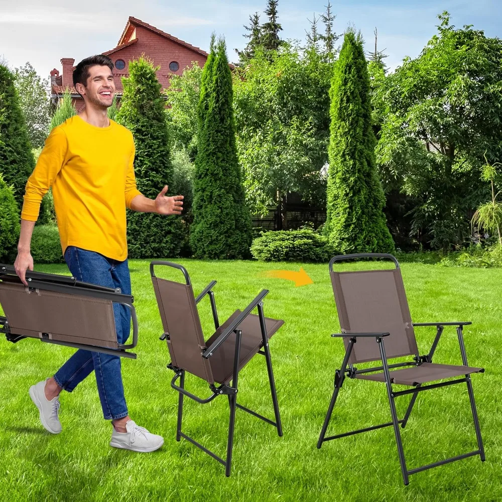 طقم طعام فناء مكون من 6 قطع مع مظلة، طقم أثاث خارجي مع 4 كراسي قابلة للطي وطاولة طعام من الزجاج المقسى #6