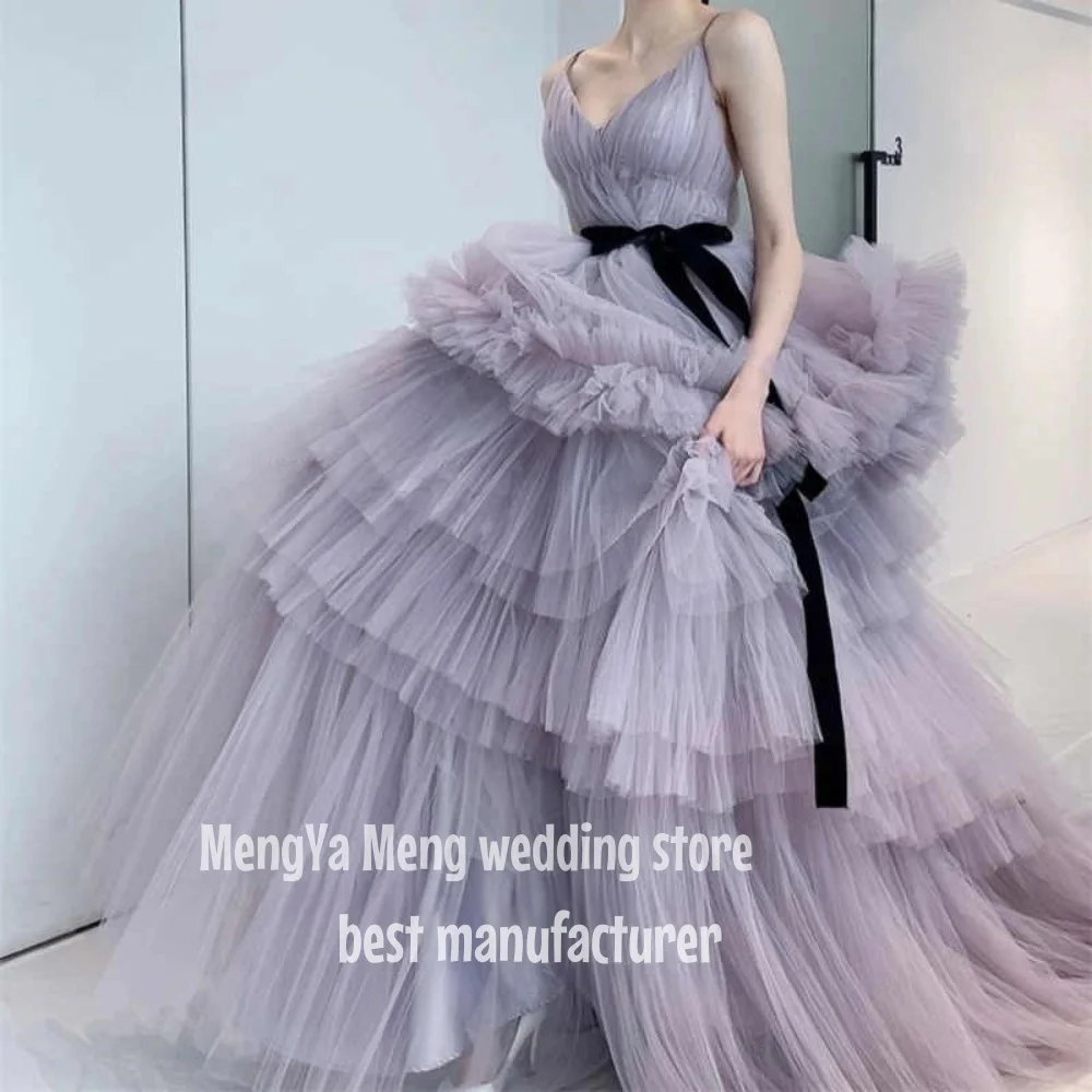 ZHUISHU A-Line Floor Length Unique Purple Prom Dresses Wedding Photoshoot Tiered Colorful Organza Party Dresses Perform Gowns A-
