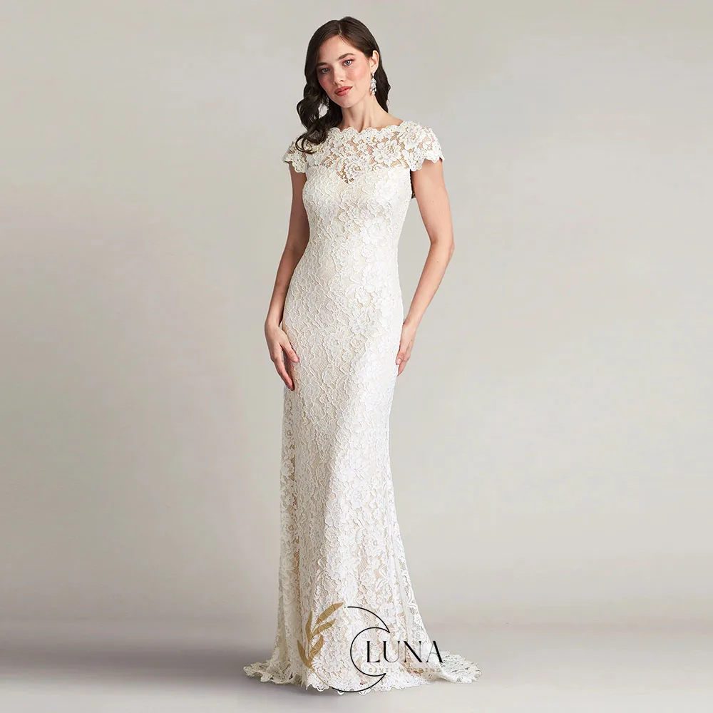 Luna Customized Lace Mermaid Civil Wedding Dresses Cap Sleeves Modern Elegant Bridal Gown Vintage Vestidos De Novia for Bride
