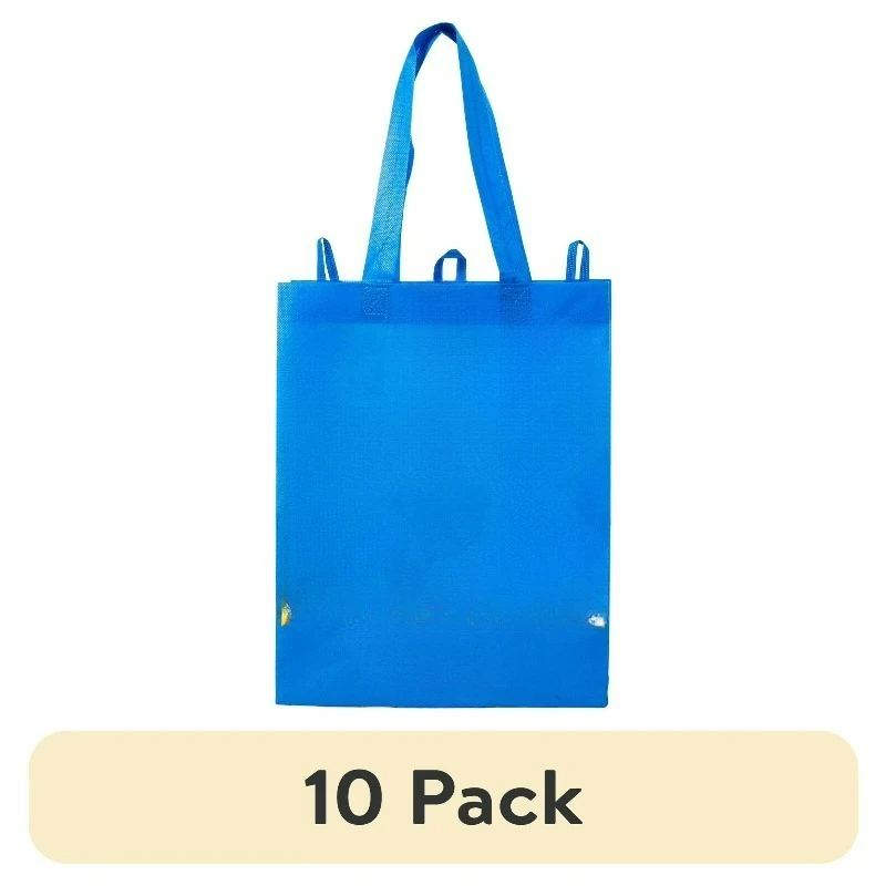 (10 pack) Reusable Shopping Bag, Foldable Grocery Tote Bag, Blue