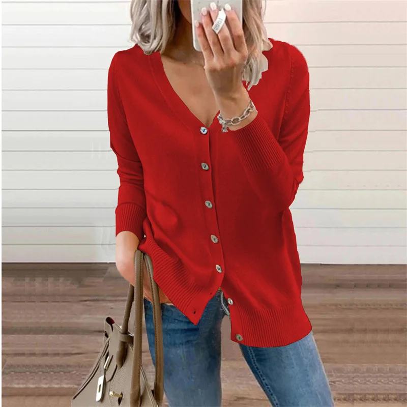 2024 Autumn/Winter Amazon Wish Women's Button Long Sleeve Cardigan Women's Knitted Sweater Jacket