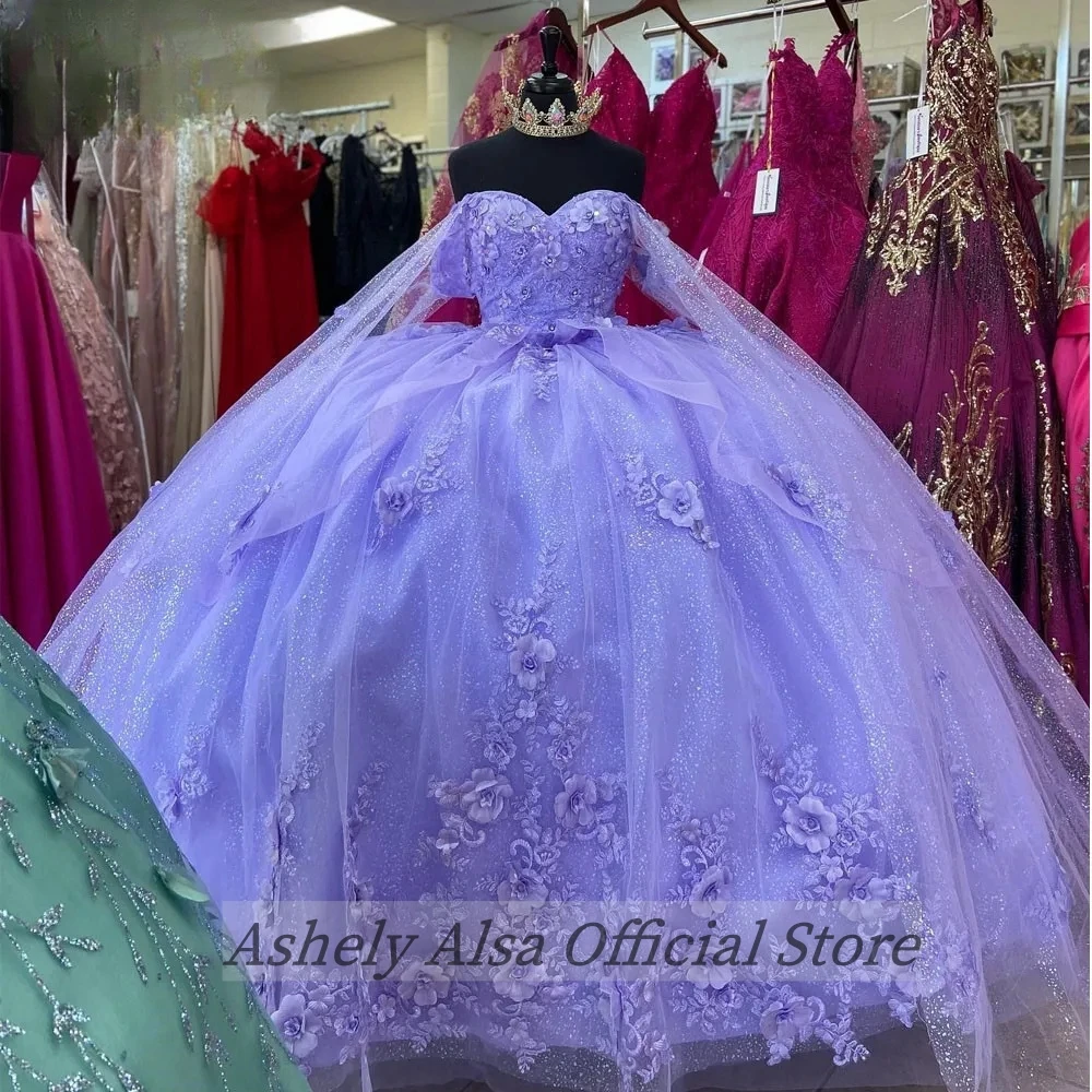 Real Picture Lavender Quinceanera Dresses With Sleeve Wrap Flower Applique Women Prom Party Dress Vestido De 15 16 Anos Pageant