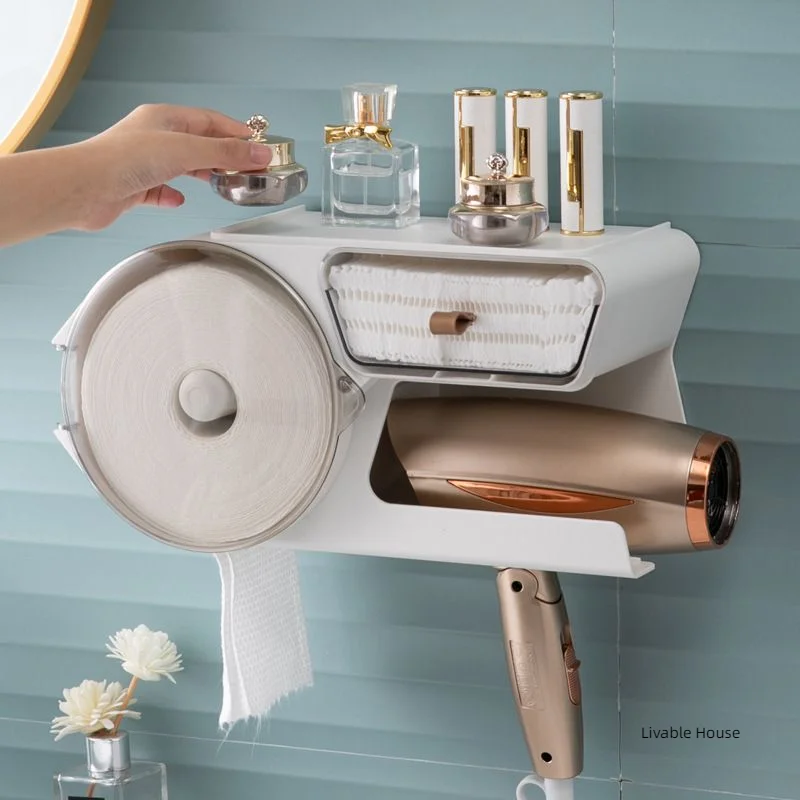 Non punching face wash towel storage rack storage box wall mounted storage rack hair dryer support rack paper towel holder