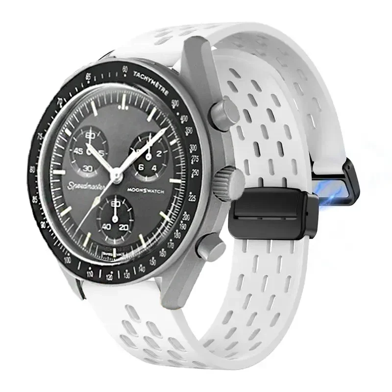 لفرقة MoonSwatch ملحقات سوار السيليكون المغناطيسي لساعة أوميغا X سواتش المشتركة MoonSwatch حزام ساعة رياضية قابلة للاستبدال