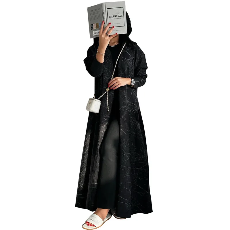 Femmes musulmanes mode d'été Texture Jacquard manteau à manches longues femmes musulmanes manteau Robe Abaya