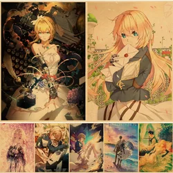 Japaness Anime Violet Evergarden Poster Cartoon Home Room Decor Vintage Kraft Paper Cover Wall Stickers Bar Art Painting