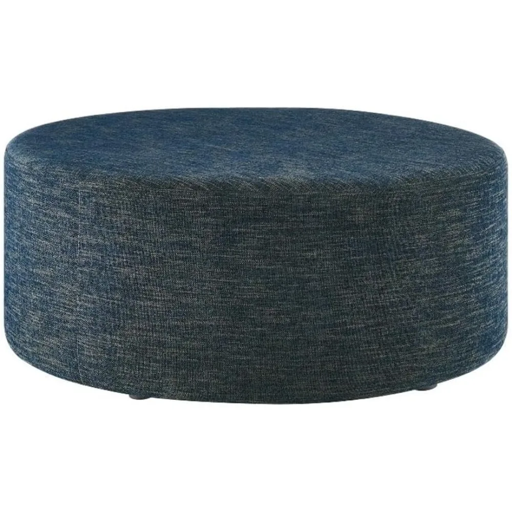 38 Inch Round Ottoman in Heathered Weave Azure - Heathered Woven Fabric - Versatile Upholstered Coffee Table and F