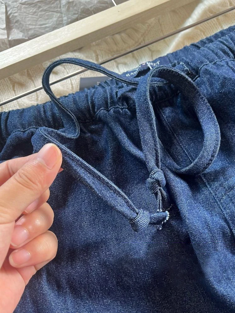 Jean droit bleu profond pour femmes, pantalon Long en Denim avec cordon de serrage, décontracté, Vintage, Streetwear, assorti avec tout, été