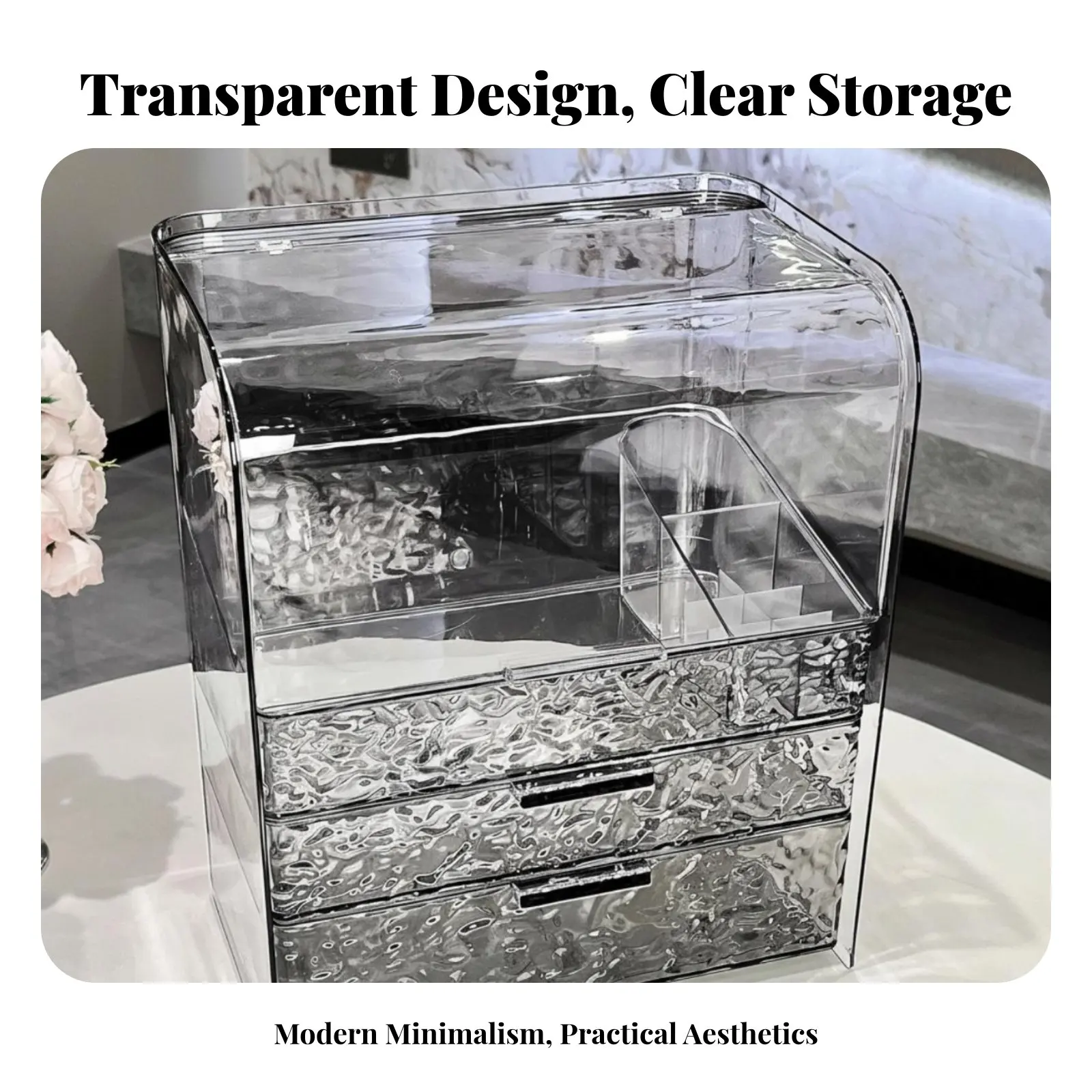 

Текстурированная косметичка-органайзер с выдвижным ящиком, прозрачная, с отделениями, большой вместимости, удобная в использовании, для женщин