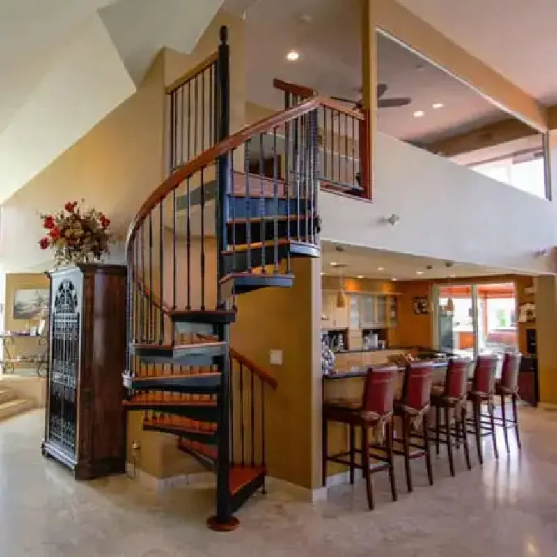 custom.DB Wooden - Tread Staircase with Metal/Glass Railing: Multi - Level Residences, Restaurants & Modern Int