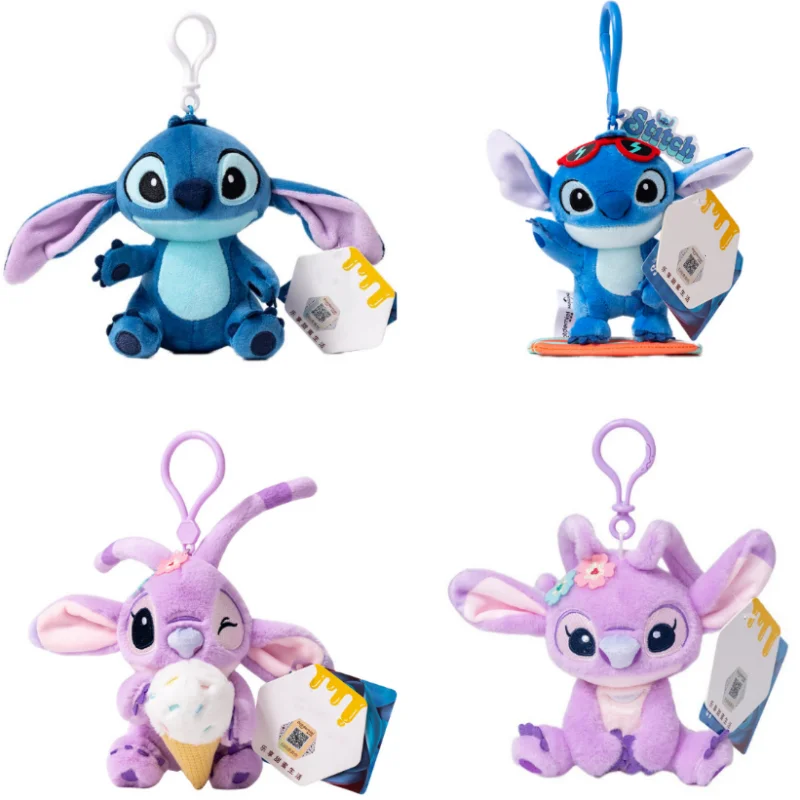 12cm Disney Cartoon Stitch Plush Keychains Small Pendant Stuffed Animals School Bag Hanging Christmas Birthday Gifts Kids Toys