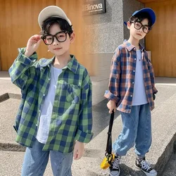 Autumn Spring Baby Boy Shirt Kids Long Sleeved Blouses Cotton Children Plaid Shirts Teenager Boys Casual Tops 4 6 8 10 12 14year