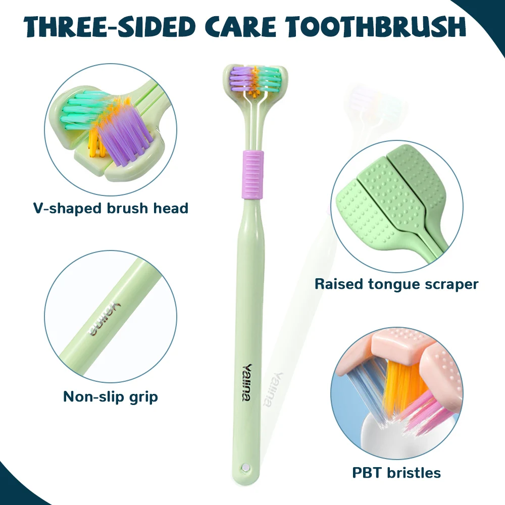 4p 3D three-dimensional three-sided toothbrush PBT ultra-fine soft hair adult toothbrush tongue scraper deep cleaning toothbrush