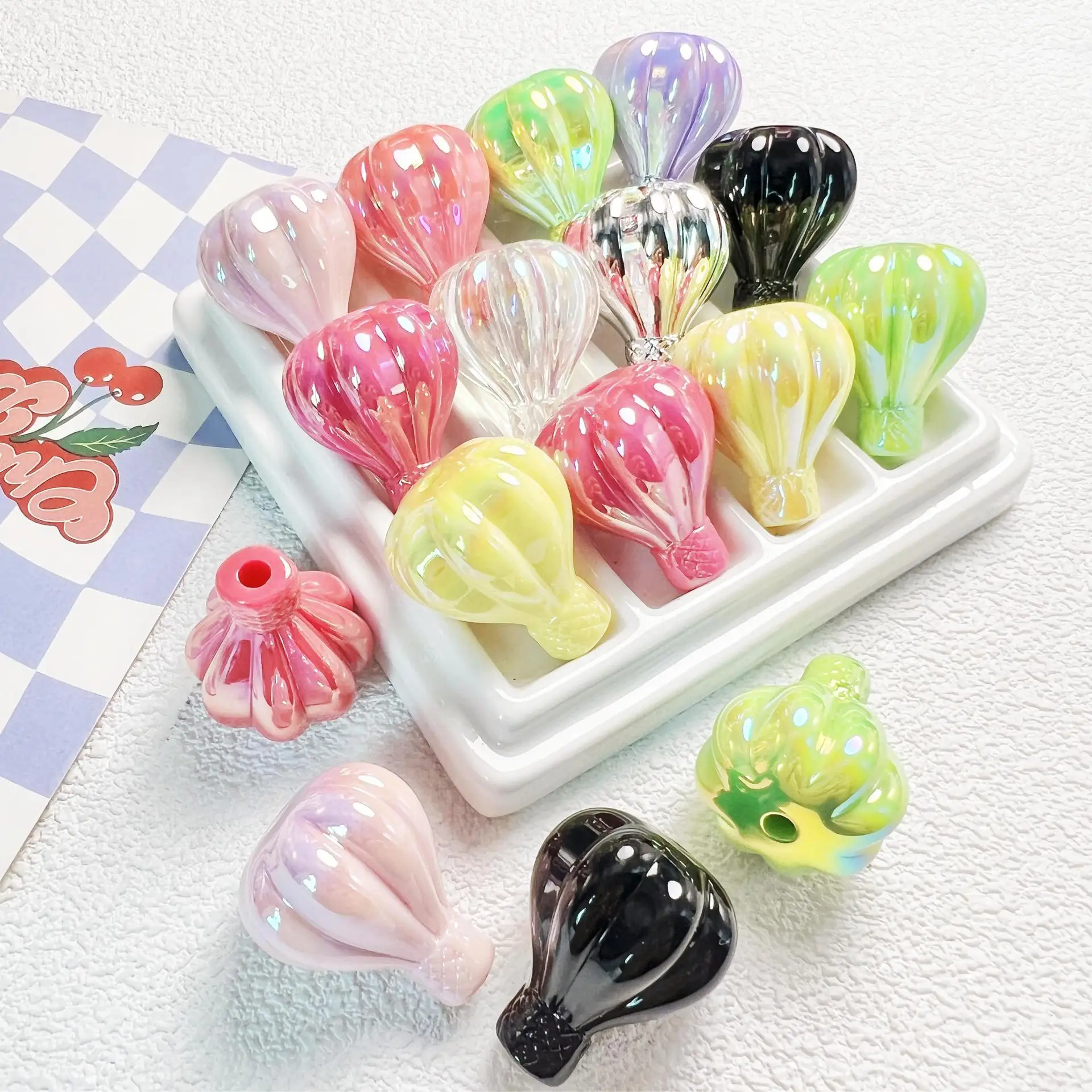 High Quality 40pcs 30*25mm UV Coated AB Colors Cute Hot Air Balloon Jewelry Acrylic Beads Fit Bubblegum Necklace Bracelet DIY