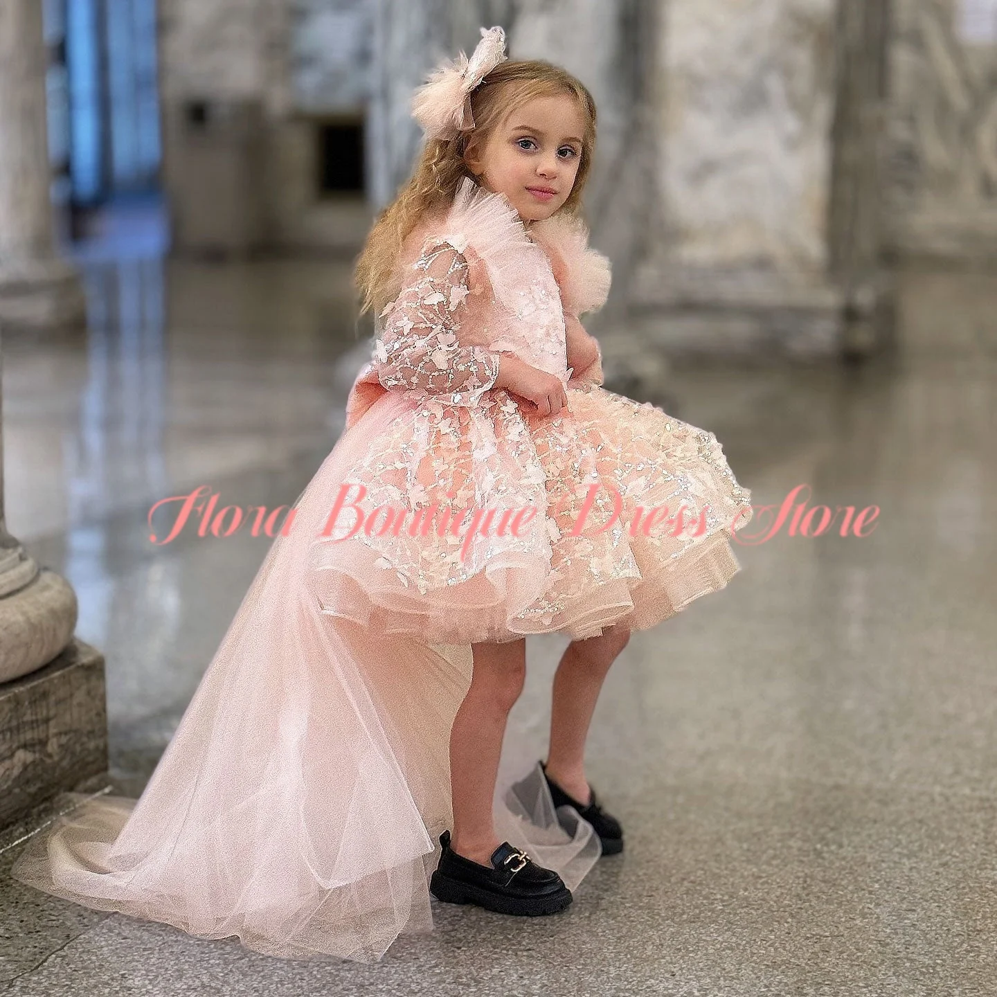 Lovely Flower Girl Dress Birthday Princess Dresses Children Glitter Tulle Costume Pageant Piano Performance Outfit Kids Custom