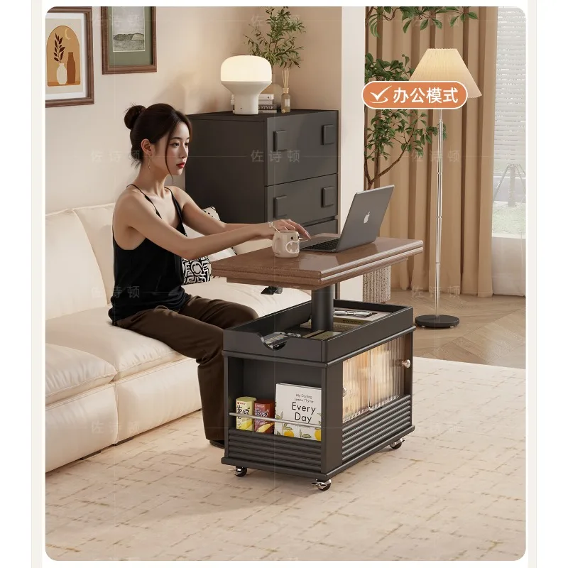 

Solid wood folding coffee table liftable small apartment sofa side cabinet living room 2025 new mobile side table