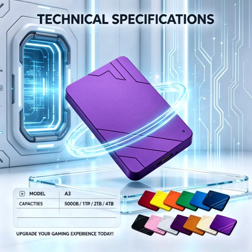 [Brand+] Original A3-1 Portable External Hard Drive Purple High Speed Storage Disk for Windows Laptop Desktop PC