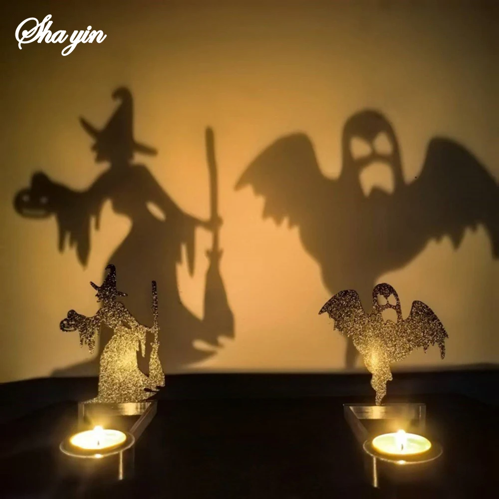 Halloween-Kerzenständer-Dekorationsset, Kürbis-Schädel-Ornament, Kürbis-Kerzen-Reflexion-Kerzenständer, Party-Dekoration für den Innenbereich