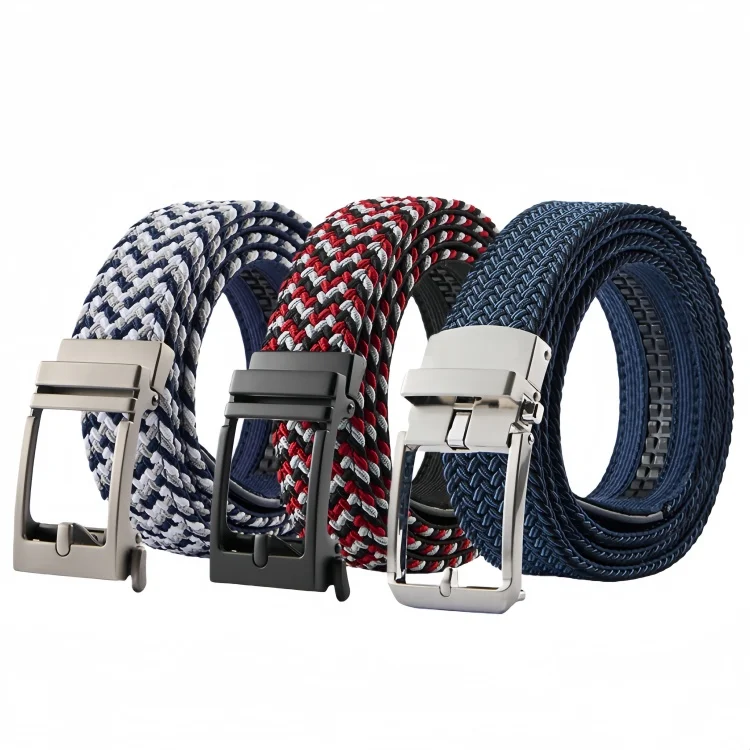 

Новый модный плетеный ремень из полиэстера, эластичный тканевый сетчатый ремешок, расширяемый, с автоматической застежкой, в спортивном стиле