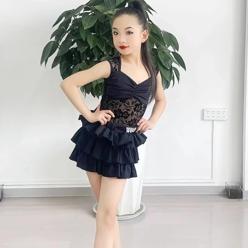 

Latin dance Children's costume new girls autumn and winter practice training suit set with a high-end feel dance dress