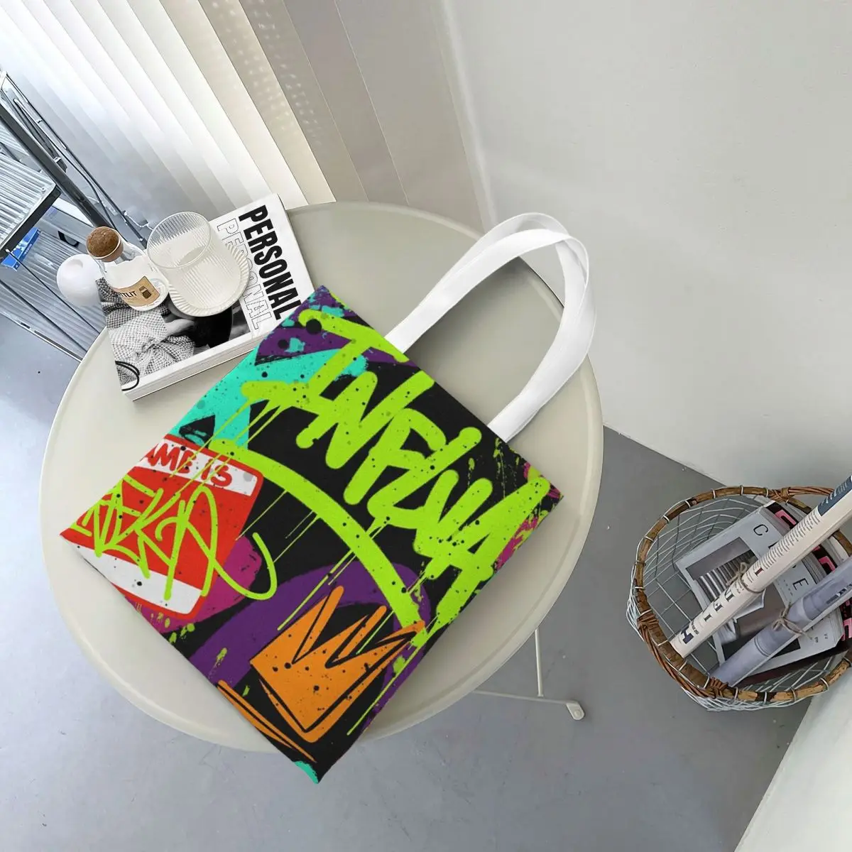 Tas Belanja Seni Jalanan Grafiti Hip Hop Pola Perkotaan Tas Kanvas Wanita Tas Tote Wanita Dapat Digunakan Kembali Tas Tangan Travel