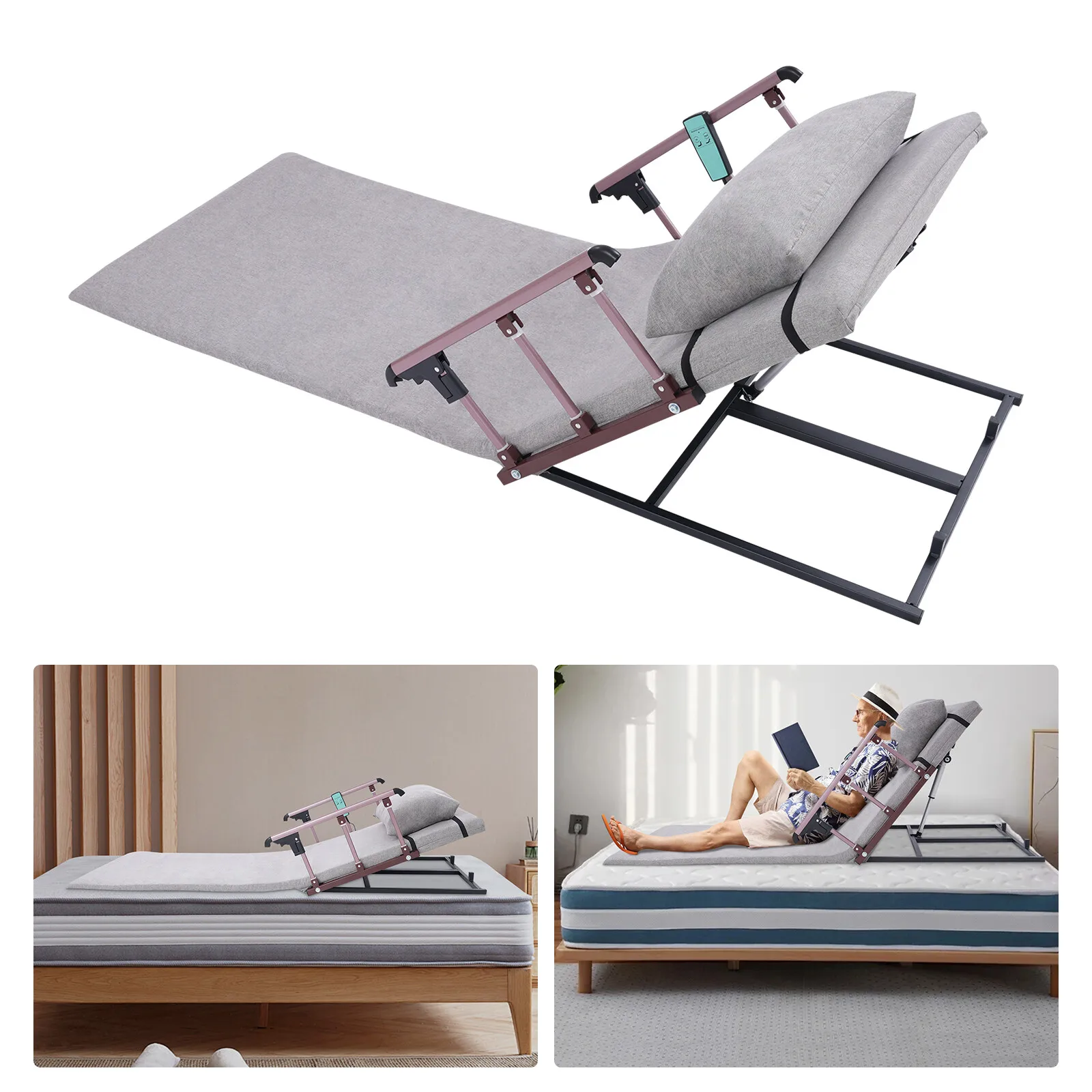 Levantador elétrico de encosto de cama com trilhos, capacidade de 660LB e controle remoto para cuidados com idosos