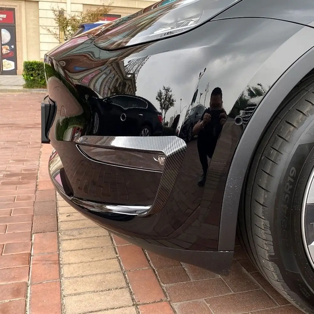 1Pair Glossy Black Fog Lamp Wind Fin Spoiler Body Kit Carbon Look Fog Lamp Trim Cover for Tesla Model 3 2017+ Model Y 2019-2024
