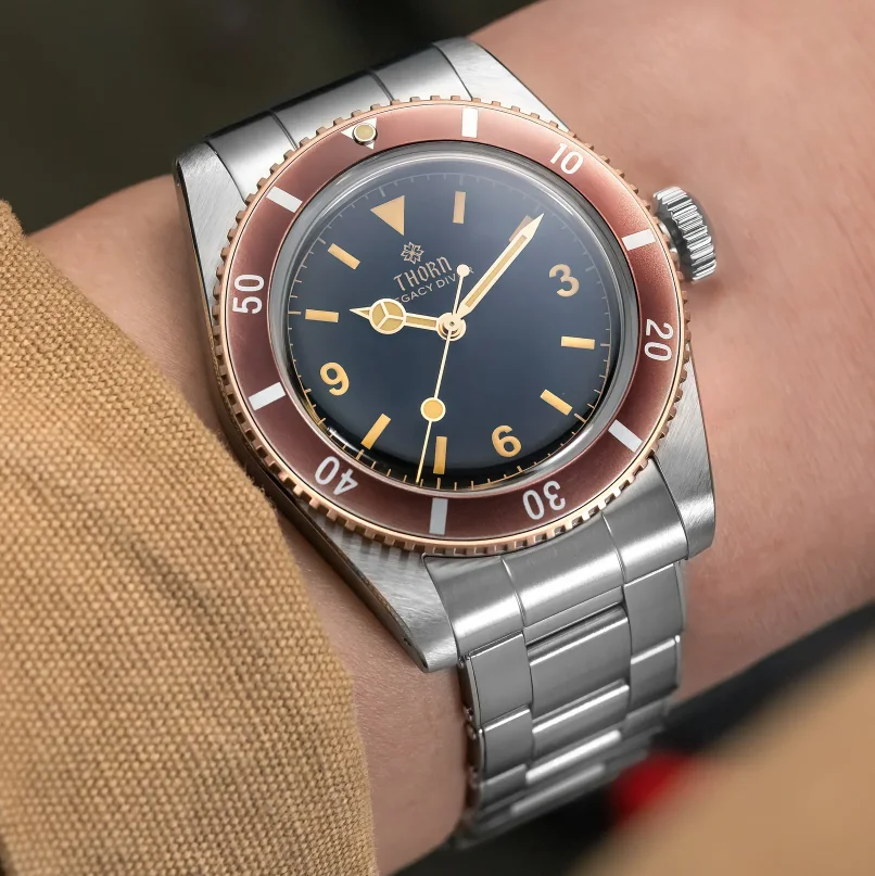THORN Men Automatic Watch 37mm Mechanical Wristwatch Dive 20Bar Waterproof Luminous Sapphire PT5000 Tin Bronze Aluminium Bezel