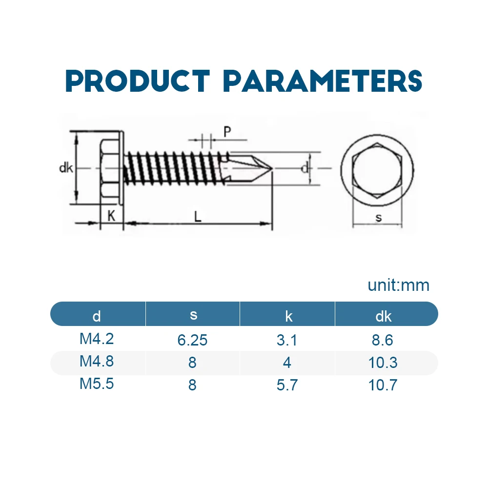 Parafuso autoperfurante de cabeça sextavada, 5-20 peças m4.2 m4.8 m5.5 m6.3 preto 410 parafusos autoperfurantes hexagonais externos de aço inoxidável