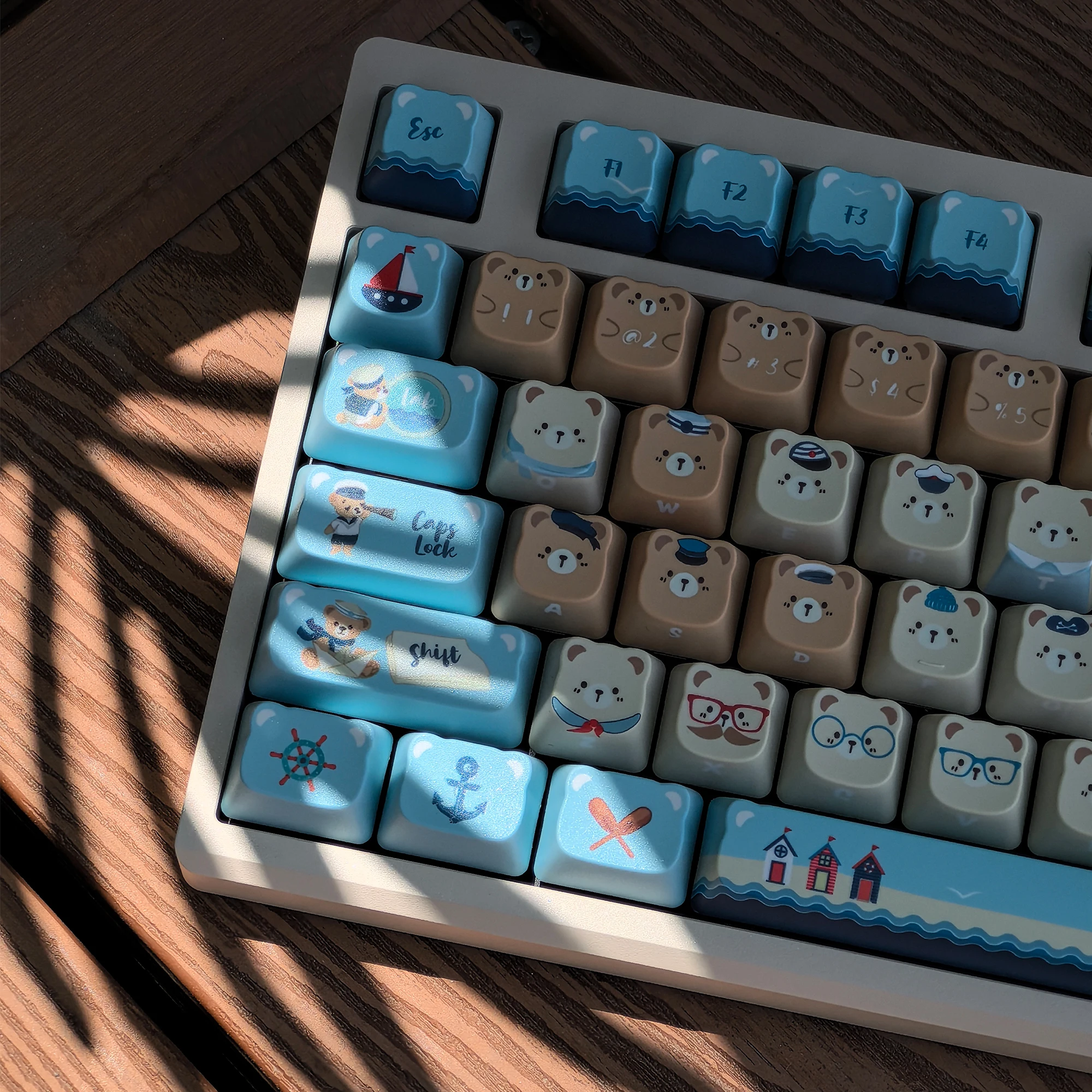 YV Original nautical bear theme keycap BBA height PBT mechanical keyboard thermal sublimation customized large set.