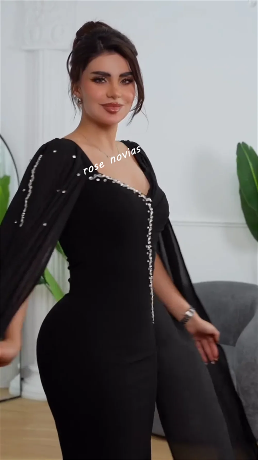 Robe de soirée formelle personnalisée avec strass, charmante robe mi-longue droite, sur mesure, élégante, fête de mariage, haute qualité