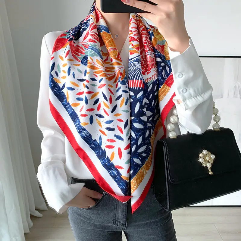Luxury new summer thin 90cm twill silk scarf large square sh