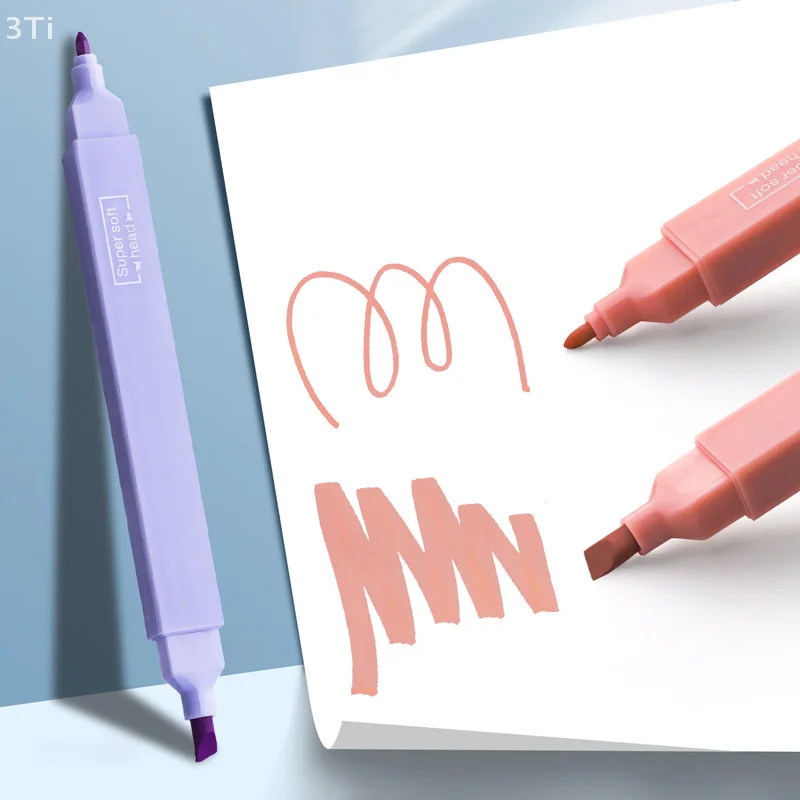 12Pcs 형광 형광펜 단일/이중 향하고 파스텔 Kawaii 컬러 마커 펜 학교 사무용품 편지지