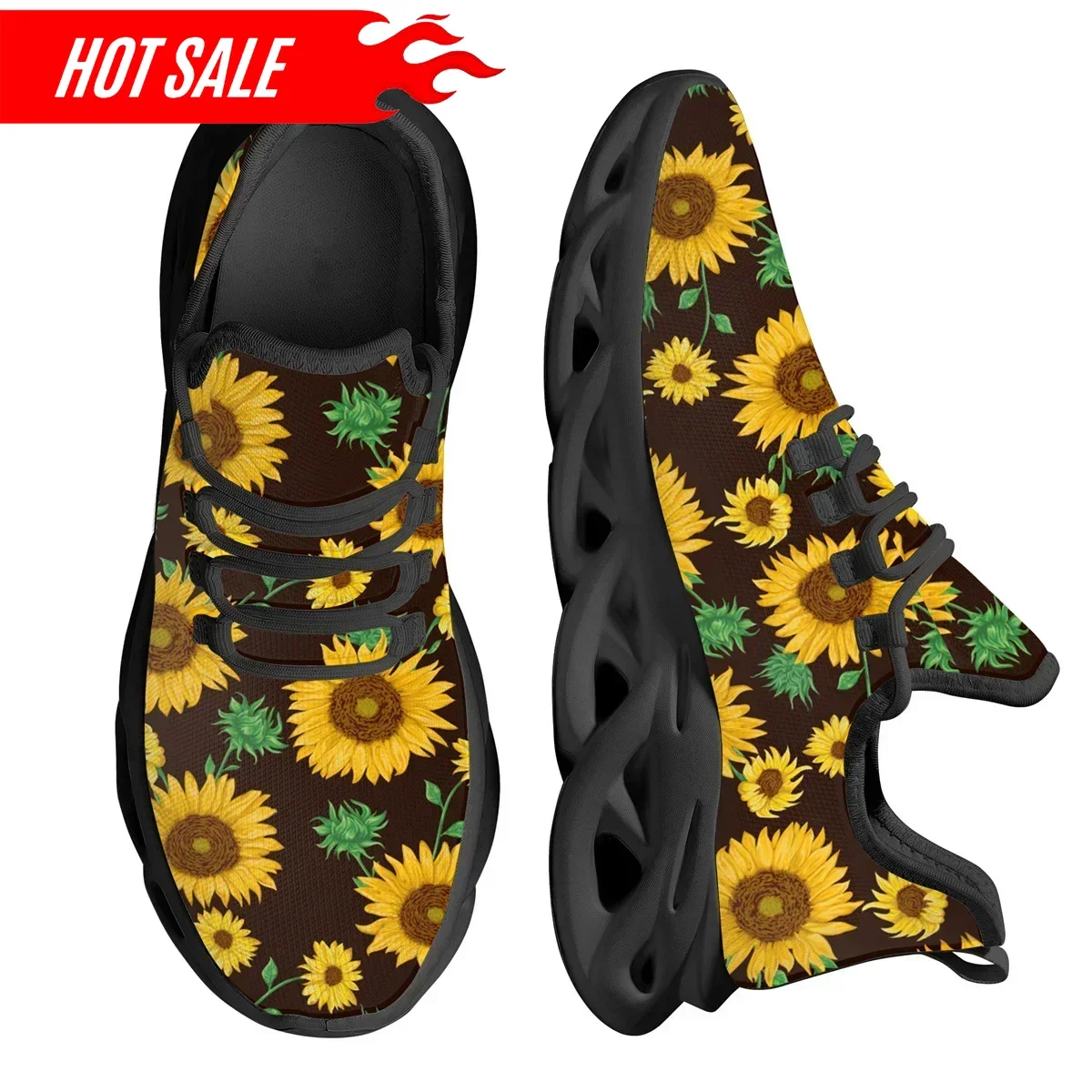 

Beautiful Yellow Flowers Sunflower Sneakers Lace Up Flats Floral Design Vulcanized Shoes Chaussure Femme