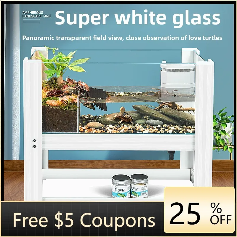 

D1 Turtle Breeding Tank with Platform Ecological Landscaping Box for Raising Turtles Amphibious with Drainage Fish Tank Stand