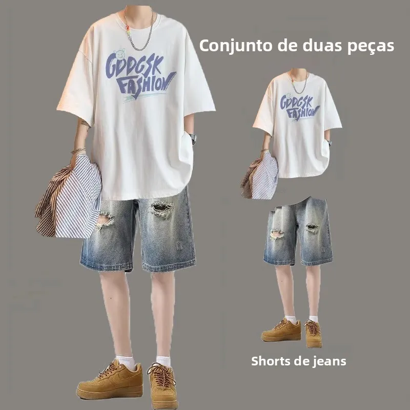 夏半袖ショートパンツセットメンズトレンディブランドtシャツカジュアルスポーツウェア綿生地長ズボン四季着用