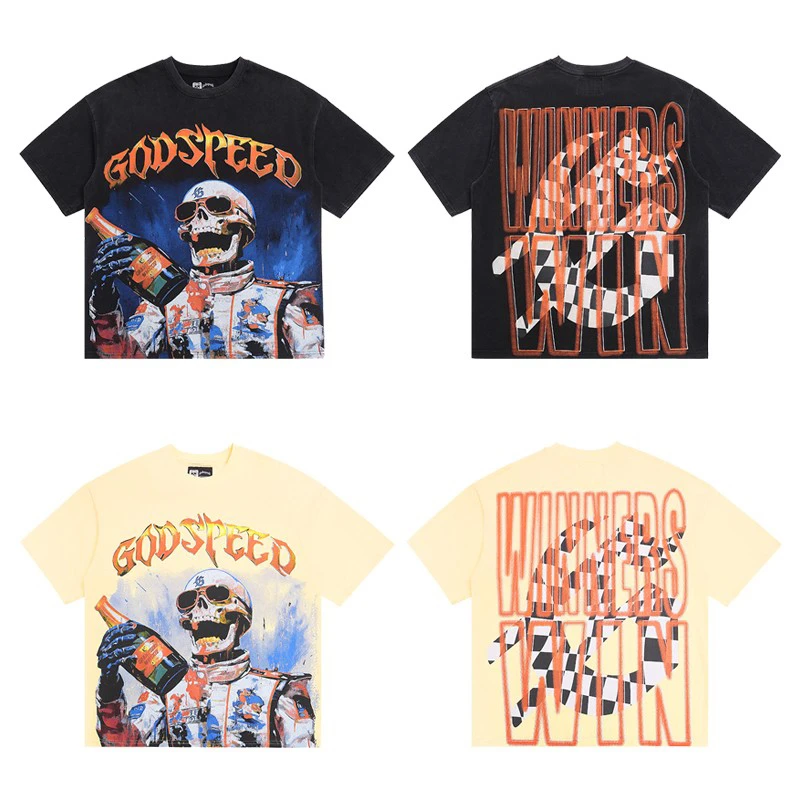 

Винтажная футболка Godspeed Skull Head Racing Driver с принтом Waed ort Sve, молодежная летняя футболка из смеси хлопка в американском стиле High Street Sle