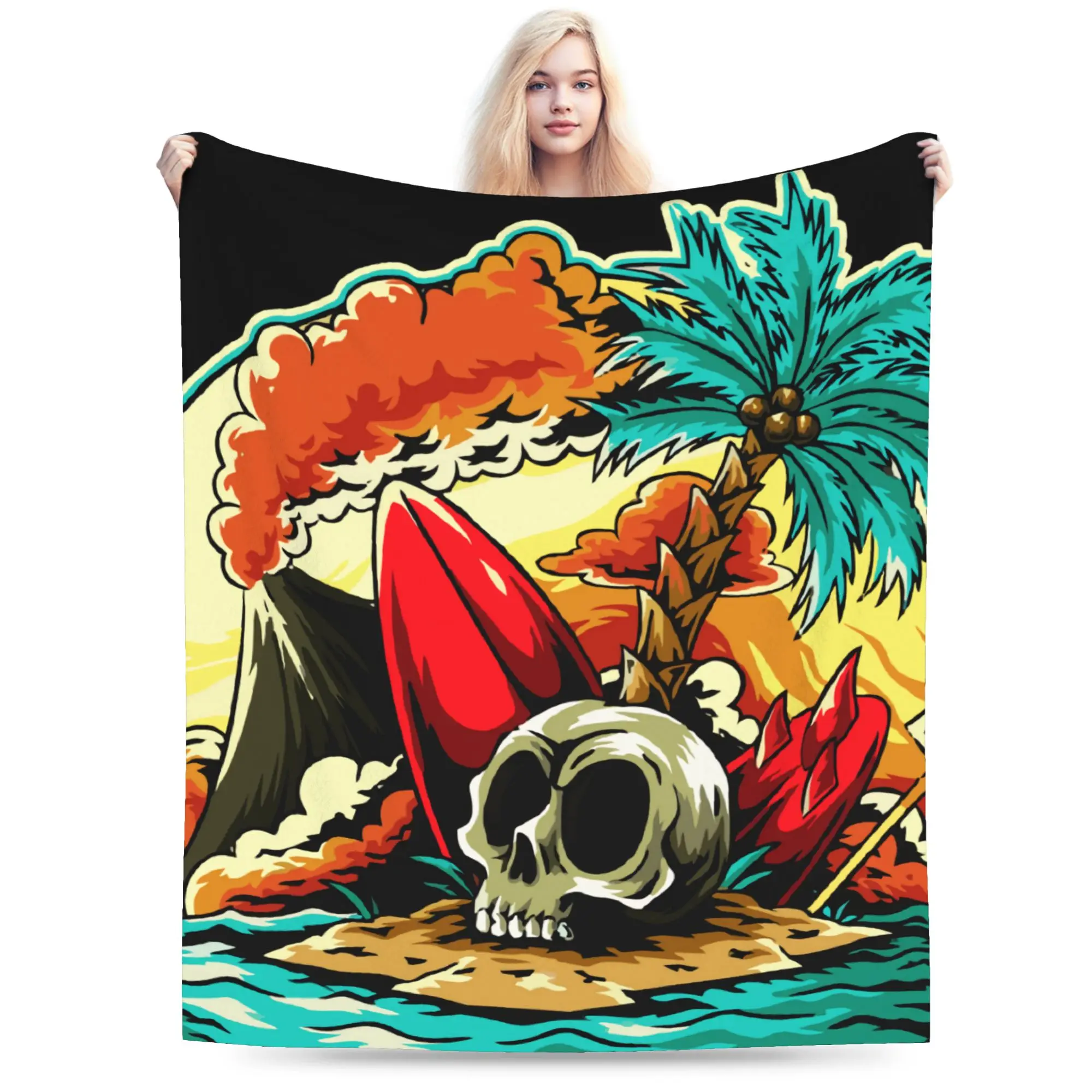 Custom Summer Skull Surfing Blanket Soft Fleece Autumn Warm Flannel Beach Surfer Throw Blankets for Sofa Car Bedding Quilt