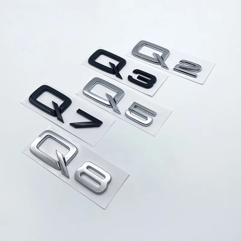 3D ABS Numery Litery Q2 Q3 Q4 Q5 Q6 Q7 Q8 Emblemat do Audi Q serii Błotnik samochodowy Tylne logo Naklejka Czarny Srebrny