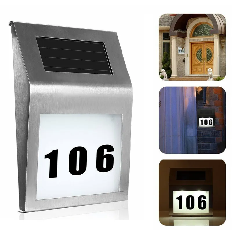 

Stainless Steel Waterproof Solar Energy LED Doorplate Light Outdoor Hot Villa Garden House Address Number Door Sign Wall Lamp